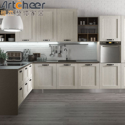 kaufen Minimalistisches Design Holz Küchenschrank mit Halb Bullnose und Hellgrau Schrank on-line-Fertigung