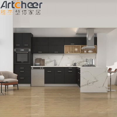 kaufen Minimalisches Design Graue Massivholzküchen Schränke mit importiertem Quarzstein on-line-Fertigung