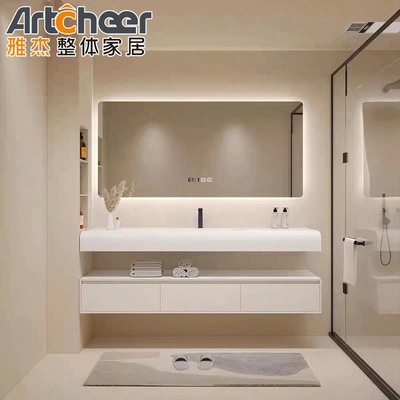 kaufen Stylische Massivholz-Badezimmer-Scheiße mit Schubladen-Speicher und langlebiger Carrara-Marmor-Oberde on-line-Fertigung