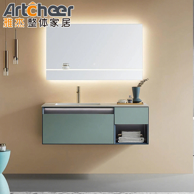 Boden montierte Rechteckige Felsplatte Becken Sperrholz Vanity Schrank für modernes Bad